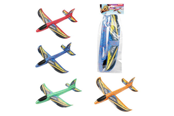 Letadlo házecí polystyrén 39cm 4 barvy v sáčku