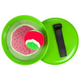 Lambáda/Catch ball hra s míčkem na suchý zip ovoce 18cm 3 druhy v látkovém sáčku