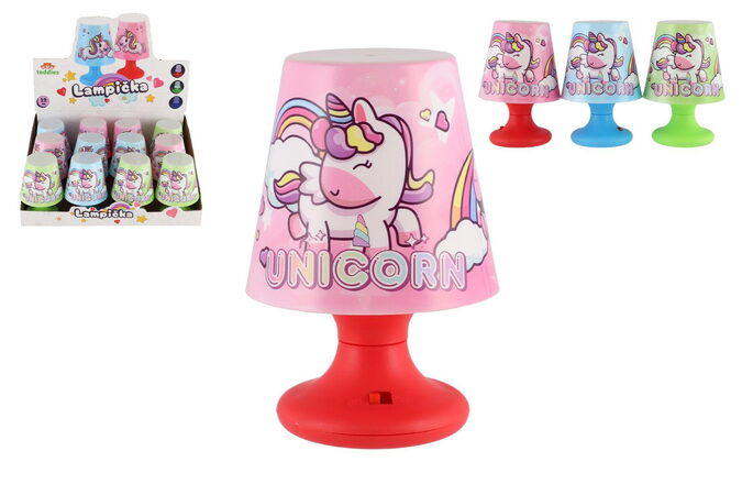 Mini lampička s jednorožcem na stůl plast 8x11cm na baterie 3 barvy 12ks v boxu