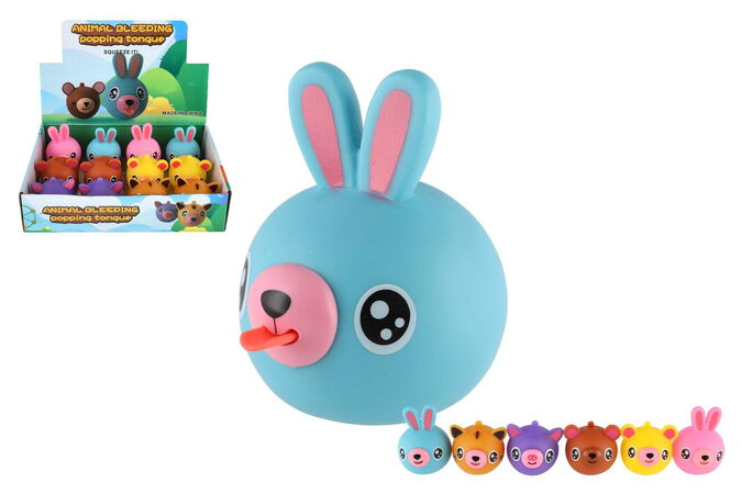Zvířátko pískací s jazykem gumové 6cm 6 druhů 12ks v boxu