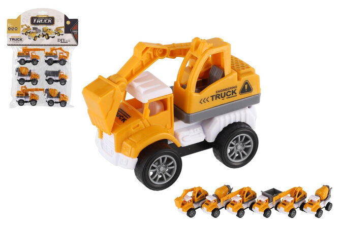 Auto stavební mini 6ks plast 7-8cm na zpětné natažení v sáčku