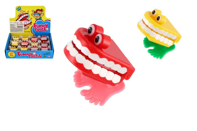 Zuby skákací na natažení plast 5cm 2 barvy 12ks v boxu