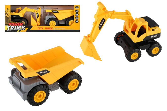 Auto stavební 2ks plast 18cm na volný chod  v krabici 39x14x11,5cm