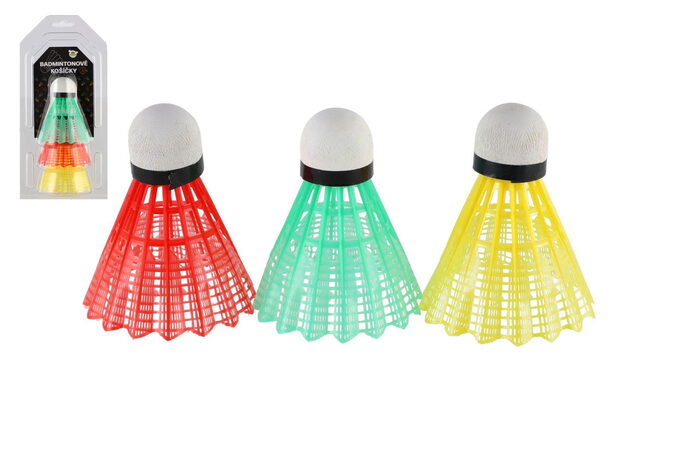 Míčky/Košíčky na badminton barevné 3ks plast v blistru 11x21cm