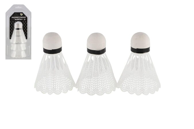 Míčky/Košíčky na badminton bílé 3ks plast v blistru 11x22cm