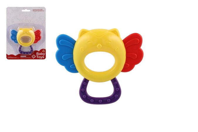 Chrastítko/kousátko sova plast 11x10cm na kartě 0m+