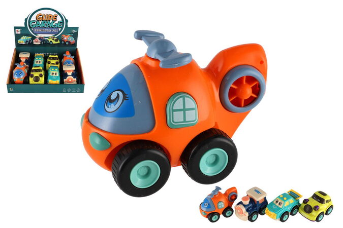 Dopravní prostředek plast 7x11cm na setrvačník 4 druhy 8ks v boxu