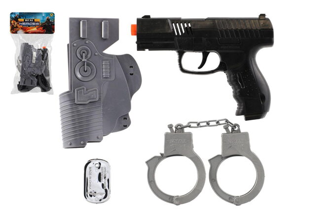 Vojenská sada 4ks plast pistole na setrvačník s doplňky na kartě 16,5x30cm