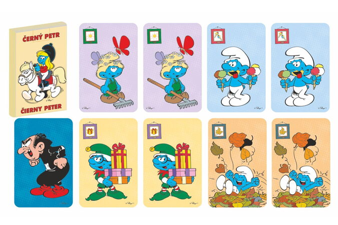 Černý Petr Šmoulové společenská hra - karty v krabičce 6x9cm