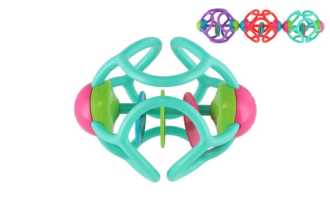 Chrastítko/Kousátko míček plast 12cm 3 barvy na kartě v sáčku  0m+