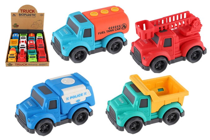 Auto nákladní Eco plast 10cm na volný chod mix druhů 12ks v boxu 18m+