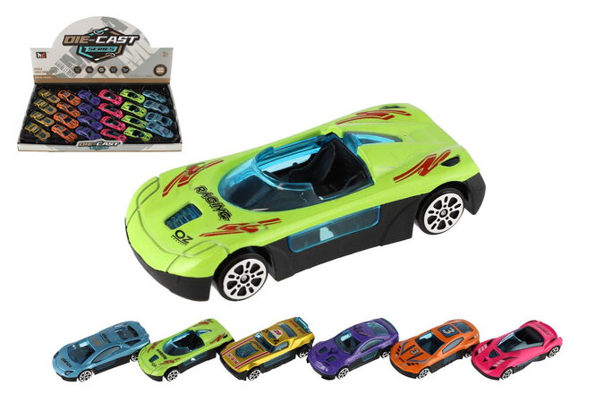 Auto závodní mini kov/plast 7cm na volný chod 6 barev 24ks v boxu