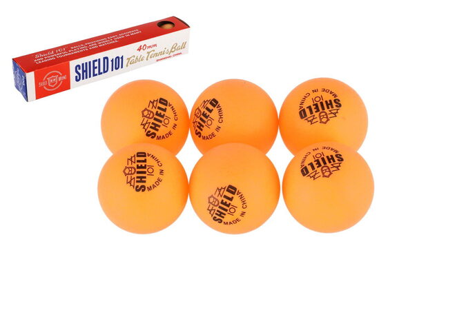 Míčky na stolní tenis 6ks SHIELD 4cm bezešvé žluté v krabičce 24x4cm