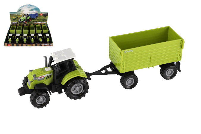 Traktor s valníkem plast 26cm na volný chod na baterie se zvukem, světlem 6ks v boxu