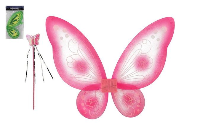 Křídla motýlí s hůlkou nylon 2 barvy v sáčku 30,5x46x1cm karneval