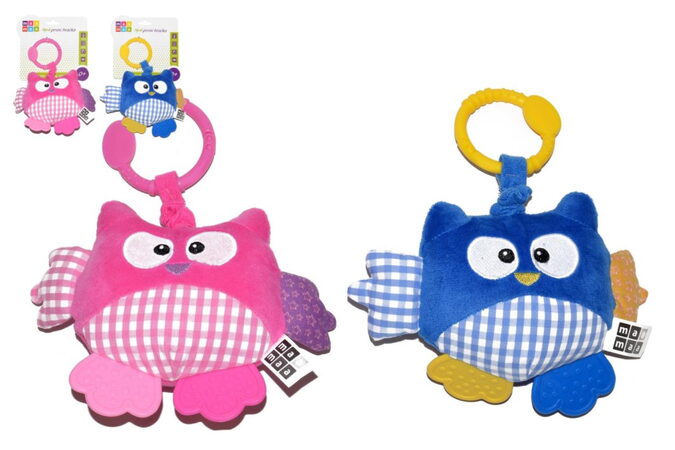 Sova vibrující nad postýlku chrastítko plyš 21cm asst 2 barvy na kartě