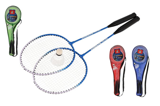 Sada badminton pálky 2ks + míček 1ks 64cm kov/plast 4 barvy v pouzdře