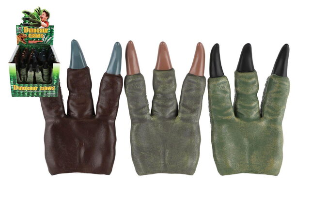 Dinosaurus tlapa/drápy na ruku guma 15x23cm 3 druhy 12ks v boxu karneval