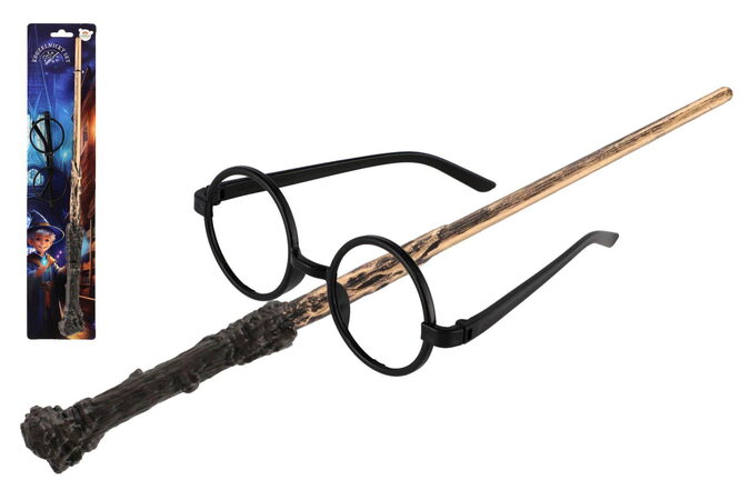 Kouzelnický set - hůlka 40cm, brýle plast na kartě 9,5x42,5cm karneval