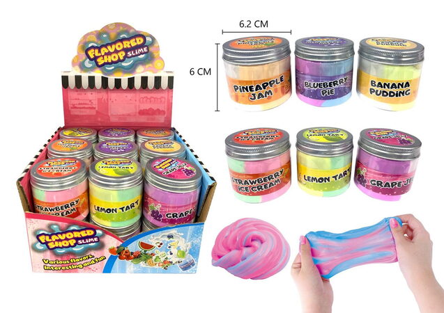 Sliz - hmota duhová s doplňky 6x6,5cm mix druhů v plastovém kelímku 18ks v boxu