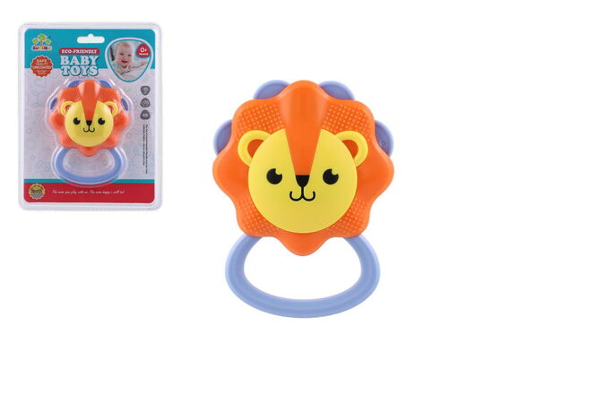 Chrastítko lev plast 9x11cm na kartě 0m+