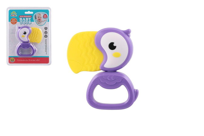 Chrastítko tukan plast 9x11cm na kartě 0m+