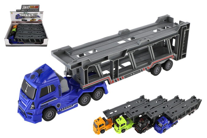 Auto kamion přepravník plast 45cm na setrvačník 4 barvy 4ks v boxu