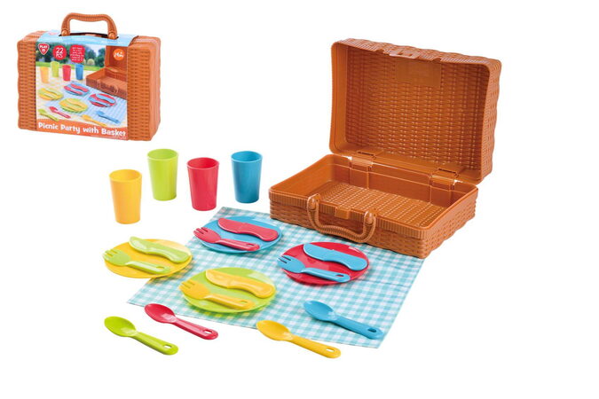 Piknikový košík se sadou nádobí plast 22ks 24x18x8cm 24m+