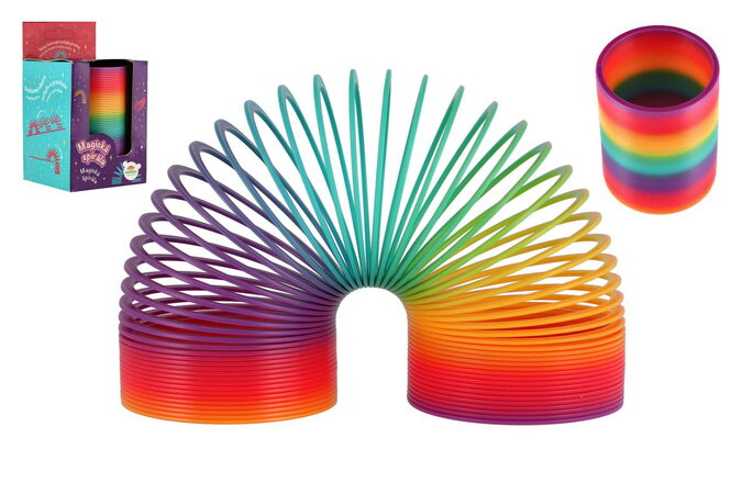 Spirála/pružina duhová magická plast průměr 7,5cm v krabičce 8x14x8cm