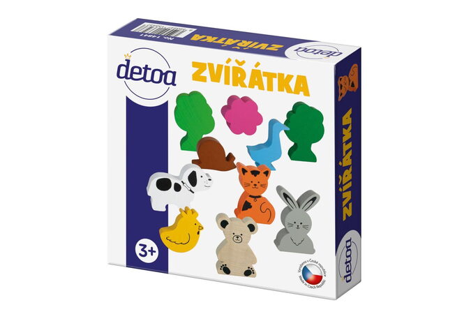 Sada dřevěných zvířátek 10ks v krabičce 15x15x4cm