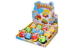 Autíčko s chrastítkem plast 9,5cm 4 barvy 12ks v boxu 6m+