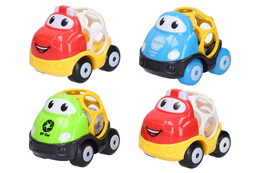 Autíčko s chrastítkem plast 9,5cm 4 barvy 12ks v boxu 6m+