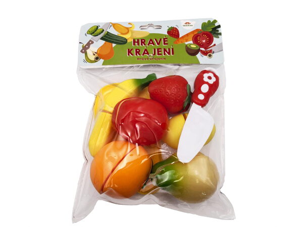 Teddies Ovoce krájecí plast s prkénkem 13,5x8cm s nožem v sáčku 18x26x5cm