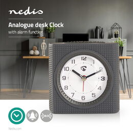 Nedis CLDK004GY stolní ručičkový budík, čtvercový šedý