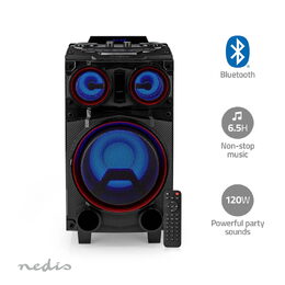 Nedis SPPT800BK Bluetooth párty box 120W, AUX, USB, SD slot, 6.5 hod. přehrávání