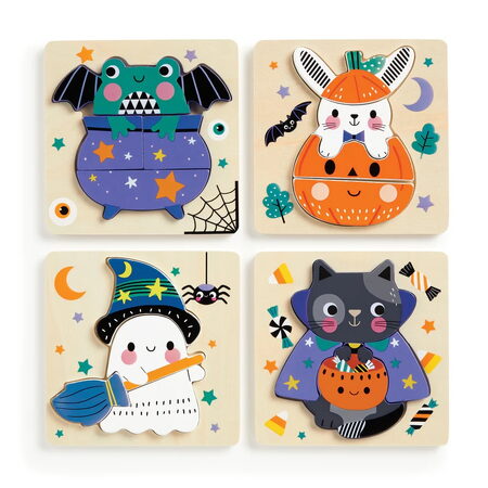 Mudpuppy Dřevěné halloweenské puzzle sada 4 puzzle