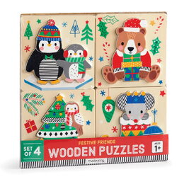 Mudpuppy Dřevěné vánoční puzzle sada 4 puzzle