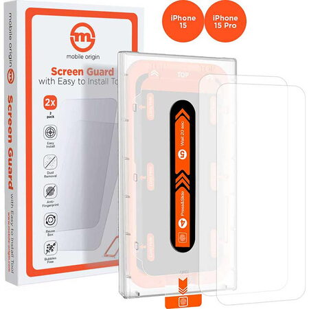 Mobile Origin Orange Screen Guard iPhone 15 Pro/15 with easy applicator, 2 pack