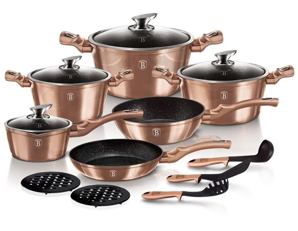 Sada nádobí Berlingerhaus s mramorovým povrchem 15 ks Rosegold Metallic Line