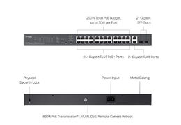 Switch TP-Link ES228GP 24x GLan s PoE+, 2x GLan, 2x SFP, 250W, Omáda SDN