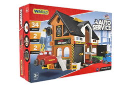 Auto servis 2 patra + 3 auta plast v krabici 59x39x15cm  Wader