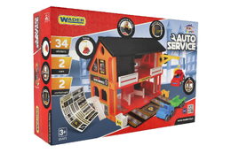 Auto servis 2 patra + 3 auta plast v krabici 59x39x15cm  Wader