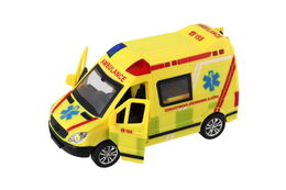 Auto záchranáři, ambulance plast 14,5cm na baterie se světlem, zvukem na setrvačník 8ks box