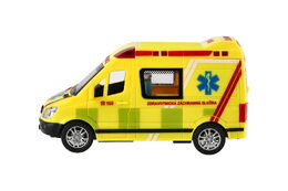 Auto záchranáři, ambulance plast 14,5cm na baterie se světlem, zvukem na setrvačník 8ks box