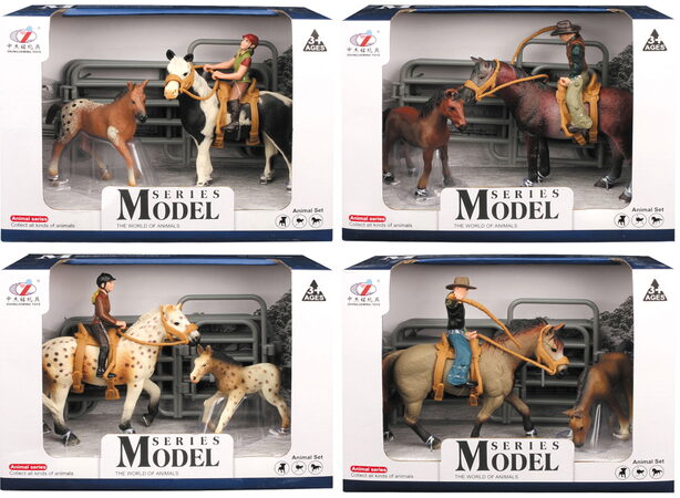 Zvířátka z farmy - Set koně s jezdcem a hříbátkem 4 druhy