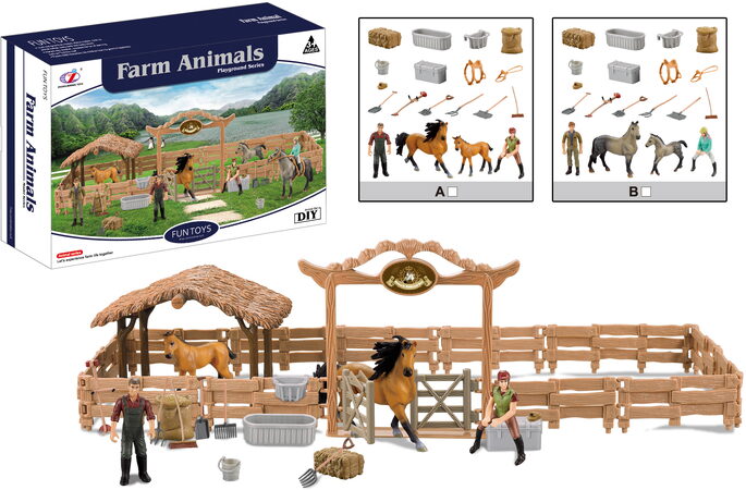 Zvířátka z farmy - Velká ohrada pro koně s jezdcem 2 druhy