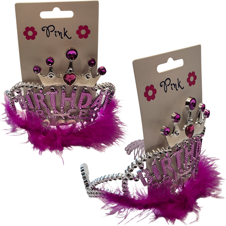 Čelenka Happy Birthday s fuchsiovým peřím