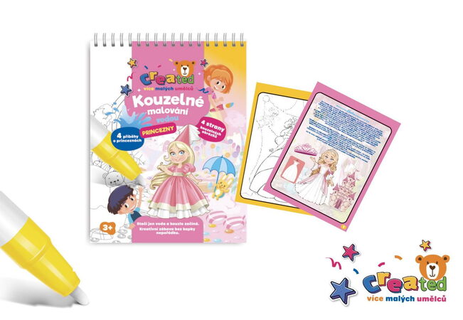 Kouzelné malování vodou/blok s tužkou princezny created 4 listy 17x23x2cm
