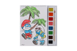 Omalovánky Šmoulové s vodovými barvami a štětcem, kroužková vazba 21x23cm