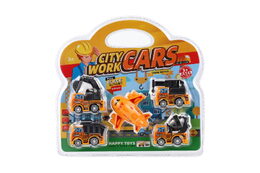 Stavební stroj mini 4ks+letadlo plast 5-7cm na zpětné natažení v blistru 23x22cm